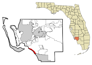 Lee County Florida Incorporated and Unincorporated areas Fort Myers Beach Highlighted.svg