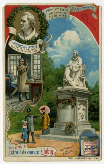 Memorial tradecard commemorating Justus von Liebig, from Liebig's Extract of Meat Company