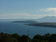 Little Cumbrae seen from Haylie Brae on the mainland. Note Great Cumbrae in the foreground at the right and Arran beyond. Little Cumbrae.JPG