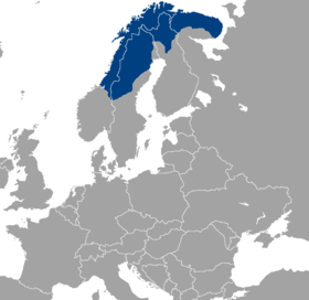 Tradiční distribuce Sami v Evropě.