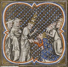 Ֆրանսիայի Լուի IX արքան (աջից, Ինոկենտիոս պապի հետ) առաջին եվրոպական արքան էր, որ կապույտ էր կրում։ Այն շուտով դարձավ բարձր խավի գույն։