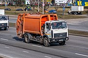 English: MAZ garbage truck. Minsk, Belarus Беларуская: Смеццявоз МАЗ. Мінск, Беларусь Русский: Мусоровоз МАЗ. Минск, Беларусь