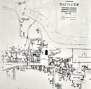 Planta de Osjaków desenhada à mão por um autor desconhecido, de 1920