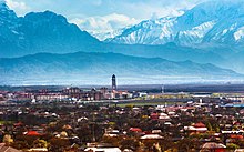View of Magas and Ekazhevo with the Caucasus Mountains in background