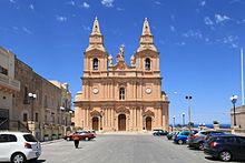 The Mellieha Parish Church, built between 1881 and 1898 in the Baroque style Malta - Mellieha - Misrah il-Parocca+Parish Church 06 ies.jpg
