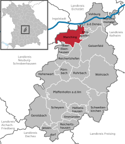 Läget för Manching i Landkreis Pfaffenhofen an der Ilm