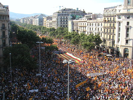 The 2010 Catalan autonomy protest in the intersection of Passeig de Gràcia and Aragó Avenues, in Barcelona