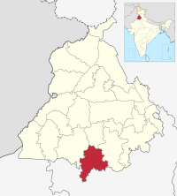 मानचित्र जिसमें मानसा ज़िला Mansa district ਮਾਨਸਾ ਜ਼ਿਲ੍ਹਾ हाइलाइटेड है