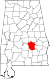 Harta statului Alabama indicând comitatul Montgomery