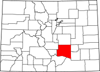 Map of Colorado highlighting Pueblo County