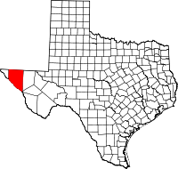 Mapo de Teksaso kun Hudspeth emfazita