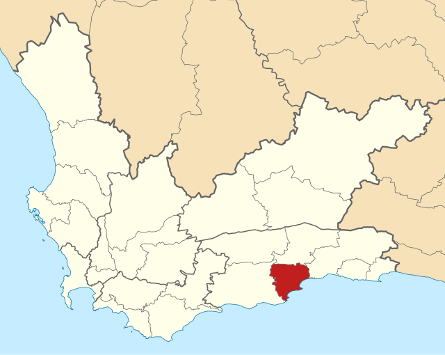 Kaart van Suid-Afrika wat Mosselbaai in Wes-Kaap aandui