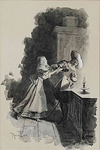 D'Artagnan dérobe une lettre adressée au comte de Wardes, tandis que la servante Ketty tente vainement de protéger le secret de la correspondance de Milady.