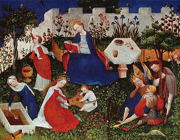 15th-century Hortus conclusus, with the Virgin Mary reading, imagined by the Upper Rhenish Master