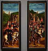 Kopie van twee panelen (rechtvaardige rechters en ridders van Christus) door Michiel Coxie in 1557-58 van de Aanbidding van het Lam Gods door Hubert en Jan van Eyck - MSK Gent