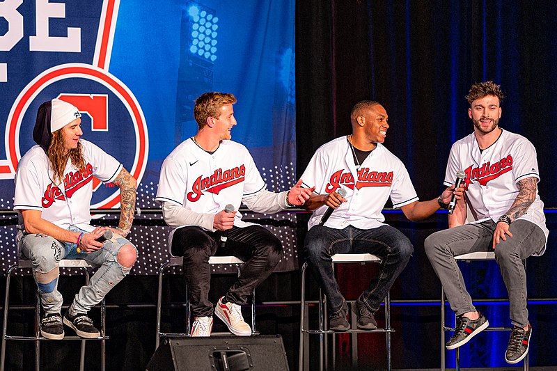 File:Mike Clevinger, Zach Plesac, Greg Allen, and Tyler Naquin February 1, 2020 (49488538798).jpg