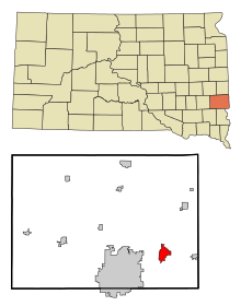 Minnehaha County South Dakota Sisällytetyt ja rekisteröimättömät alueet Brandon Highlighted.svg