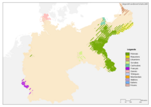 Mappa della Germania del 1900 che mostra molte aree colorate, principalmente ad est.