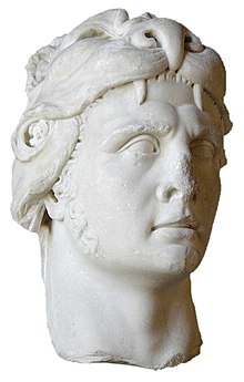 Mithridates depicted in a first-century Roman statue, now in the Louvre Museum. Mithridates VI Louvre white background.jpg