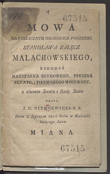 File:Mowa na publicznym obchodzie pogrzebu Stanislawa Nalecz Malachowskiego 1810 (90365879).jpg