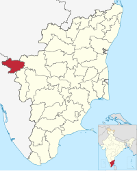 मानचित्र जिसमें नीलगिरि ज़िला The Nilgiris District நீலகிரி மாவட்டம் हाइलाइटेड है