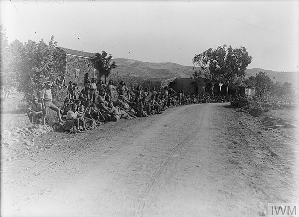 Men of the Norfolk Regiment resting on the road to Beirut, late October 1918