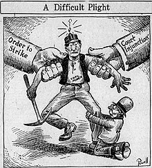 News cartoon of a man being pulled in two direction