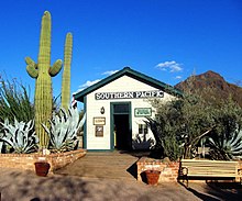 A railroad station building near the Old Tucson Studios entrance Oldtucsonrrstation.jpg