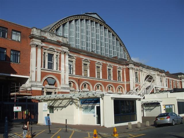 The Olympia Exhibition Centre in London, site of the party's 1934 rally sometimes cited as the beginning of the movement's decline