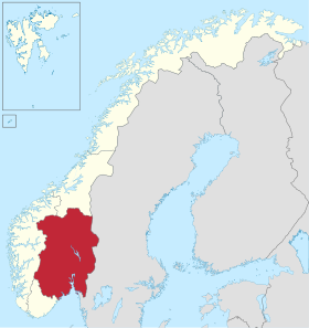 Região da Noruega Oriental destacada em vermelho