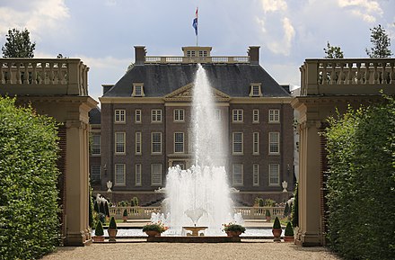 The Loo Palace (shown is the backside of the palace and the main fountain) is known for its ornate gardens, which since 1984 have been reinstated in their form as William III had it designed in the 1680s. The gardens and the palace were intended to rival those in Versailles, which it partially succeeded in - the main fountain tops higher than those at Versailles.