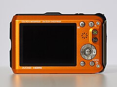 Panasonic Lumix DMC-TS3 (orange, back view).JPG