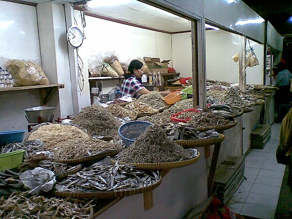 Various salted fish sold in a marketplace in a suburb of Jakarta, Indonesia