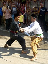 A demonstration of Pencak Silat, a form of martial arts Pencak Silat Betawi 2.jpg