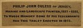 English: Philip John Ouless of Jersey, marine and landscape painter, 1817-1885, to whose memory some of his descendants had this tablet erected in 1972