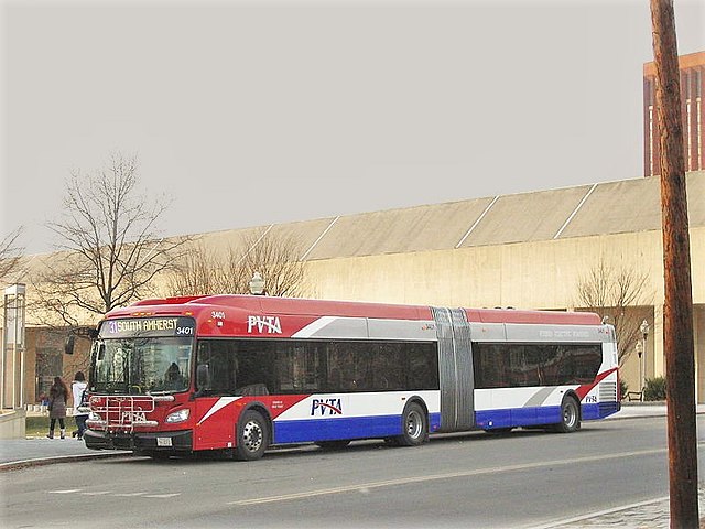 A route 31 PVTA/UMass bus at the UMass Amherst Fine Arts Center
