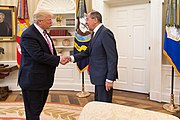 President Trump speaks with Russian Foreign Minister Sergey Lavrov in the Oval Office President Trump Meets with Russian Foreign Minister Sergey Lavrov (34597652845).jpg
