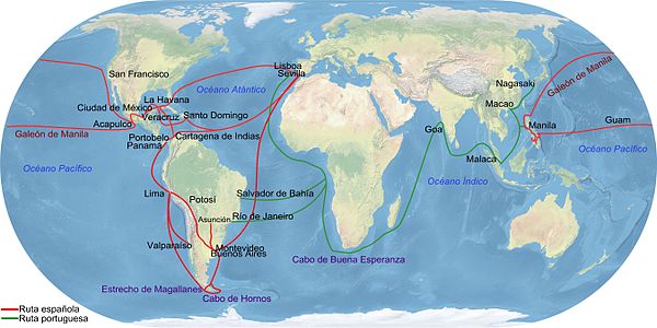 Principals rutes comercials de l'Imperi espanyol amb les Índies