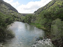 Putah Creek desde el puente de la Highway 128, debajo de la represa Monticello.