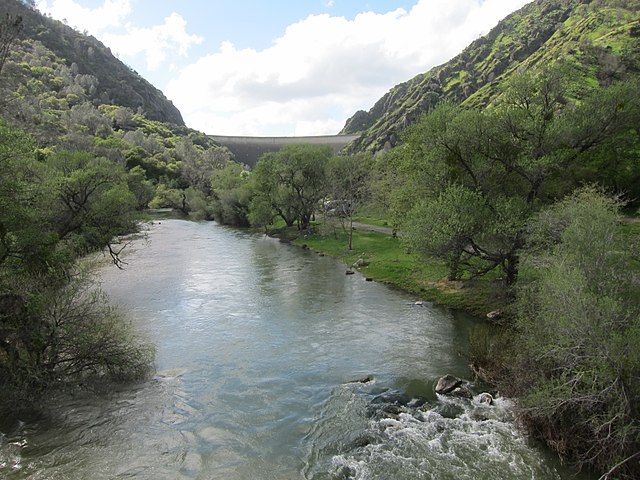 A view of Putah Creek from Highway 128 bridge, below Monticello Dam