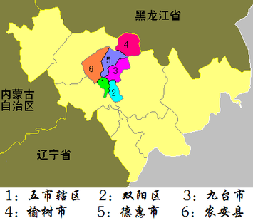 五市辖区区划(包括北方六镇) 长春市行政区划(2005年区划调整前)