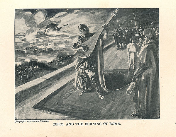 Nero and the burning of Rome, illustration by M. de Lipman, Altemus Edition, 1897.