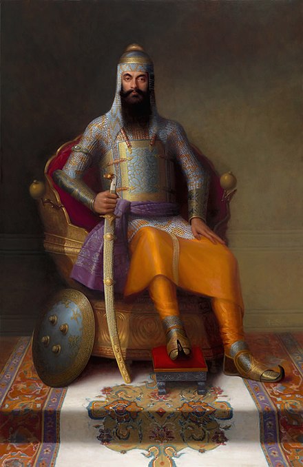 2009 portrait of Ranjit Singh wearing the Koh-i-noor diamond as a armlet.