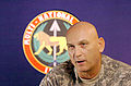 Odierno speaks with Central Texas-based reporters via satellite from Camp Victory, Iraq, 2007.