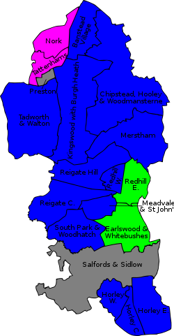 2018 local election results in Reigate and Banstead Reigate and banstead local election result.svg