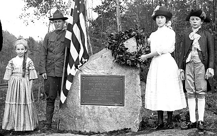 John Williams memorial dedication in 1912 in Rockingham, VT, near the mouth of the Williams River, just north of the intersection of Rts. 5 & 103