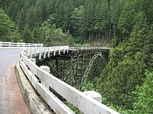 This is the one lane bridge on SR165 about 2 miles south of Carbonado, Washington, on the way to Mt. Rainer.