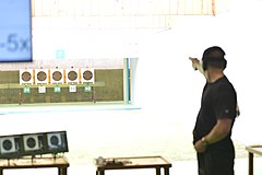 Keith Sanderson from USA during the ISSF 25 meter rapid fire pistol event at the 2016 Rio Olympic Games in Rio de Janeiro.