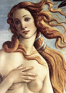 Detail Venušiny tváře z obrazu Sandra Botticelliho Zrození Venuše