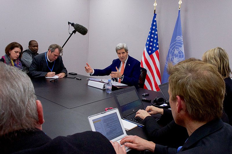 File:Secretary Kerry Addresses Reporters After Delegates to COP21 Approved a Sweeping Environmental Agreement in Paris (23078786154).jpg